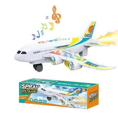 Electric Spray Passenger Aircraft Toy – 360° Rotating Plane with Dynamic Lights, Music, and Water Mist Effect - Toys Heaven